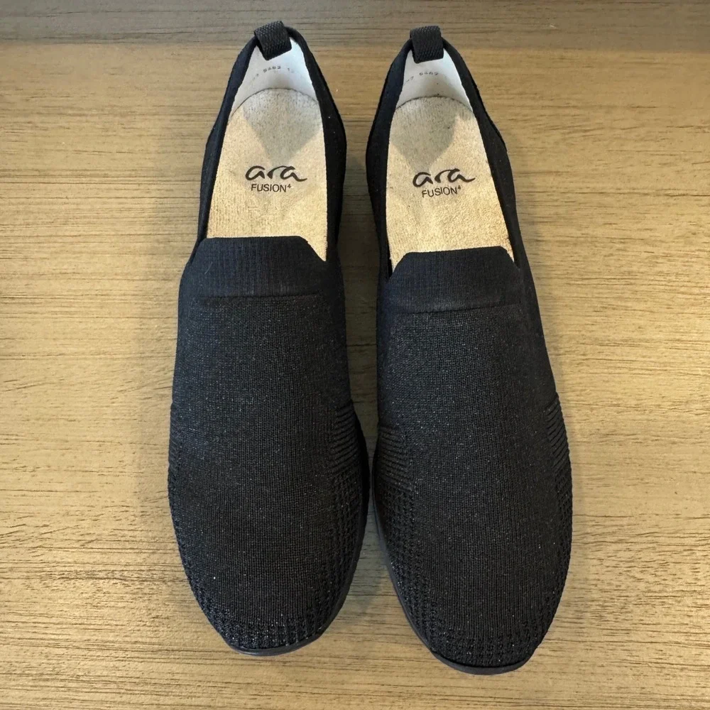 Ara Leena Fusion Women 9.5 UK6 Black Knit Slip On Comfort Sneaker Comfort Casual